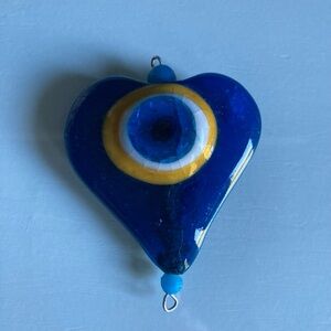 Blue Heart Evil Eye Fused Glass Bead